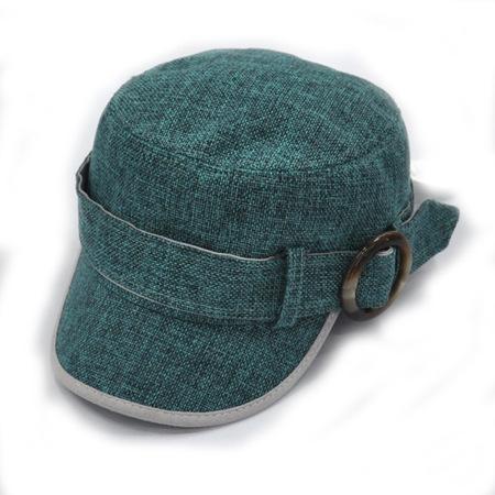 yx201243 新款男女多色编带装饰纽扣军帽 麻料平顶帽 帽子批发 产品